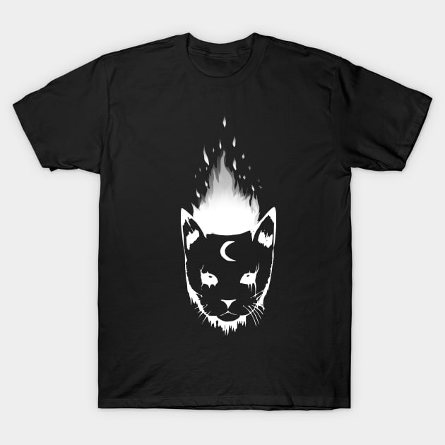 witch moon cat on fire T-Shirt by MysticMoonVibes